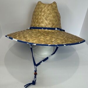Goldcoast Sunwear Mens Straw Lifeguard Hat Blue White Stars UV Protection New‎
